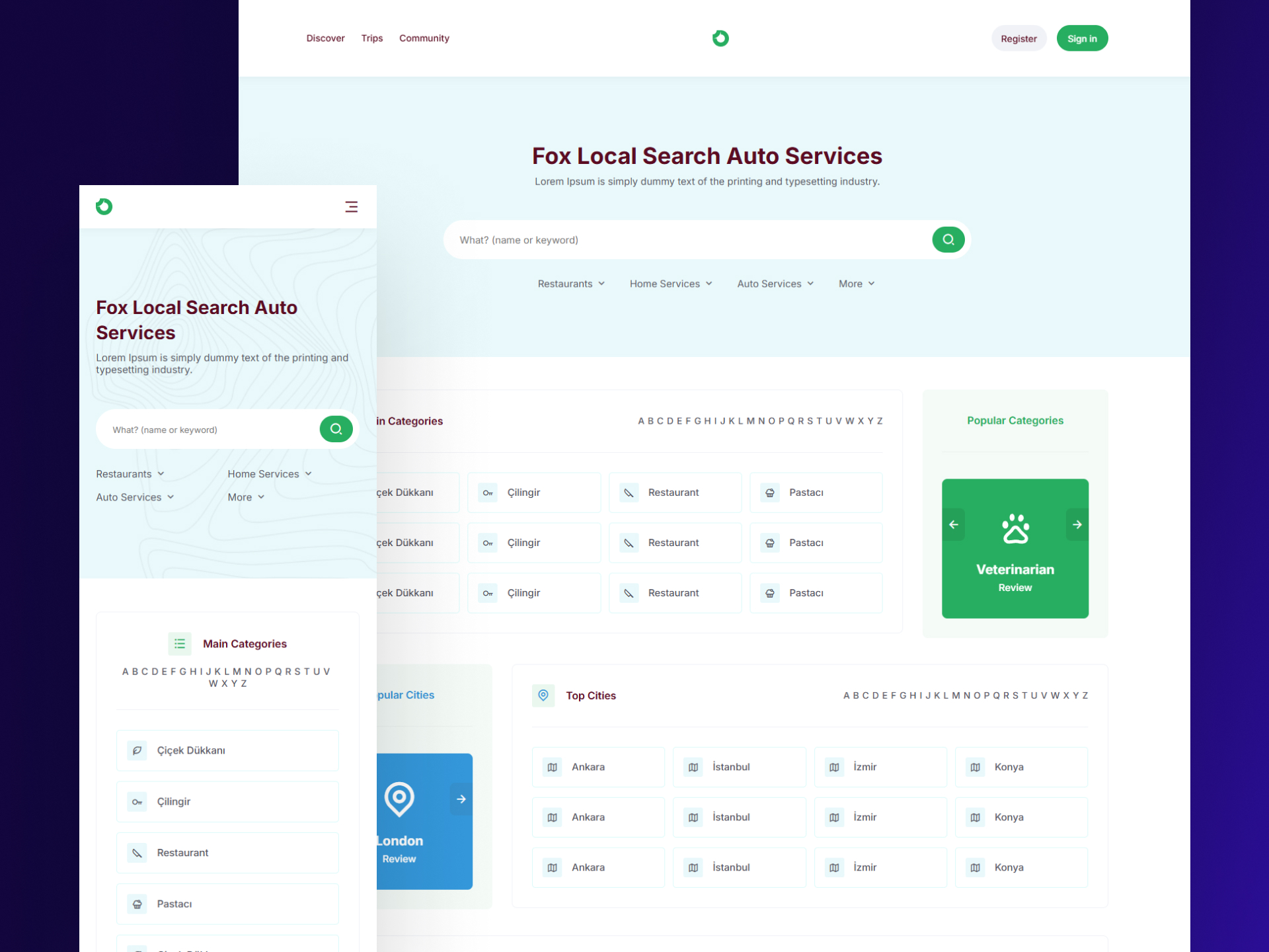 Fox – Local Search & Directory Platform Interface